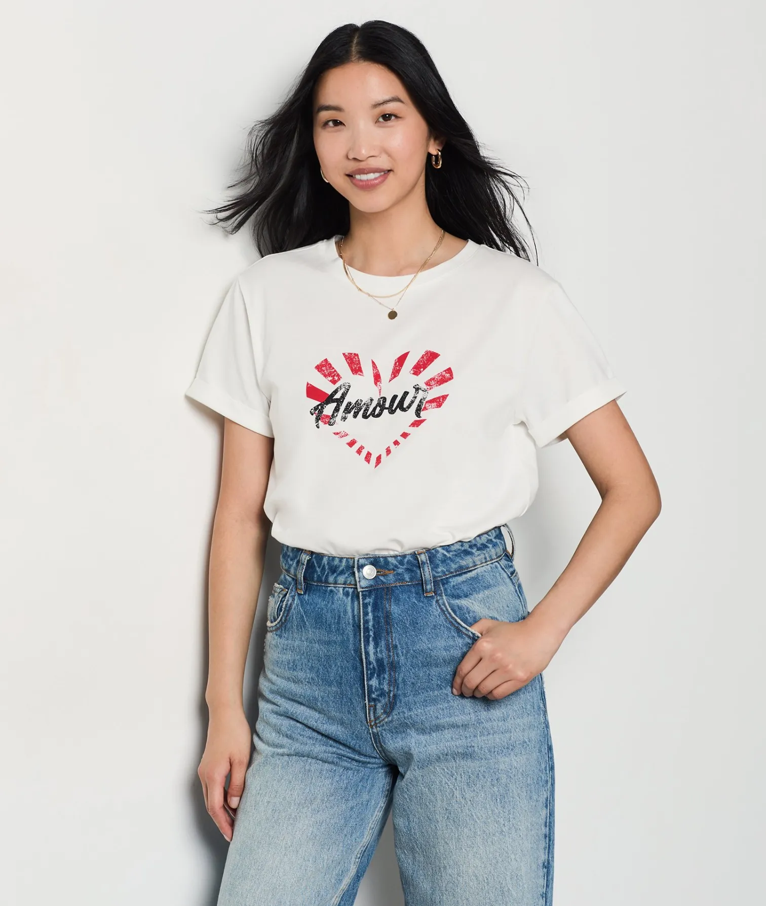 Etam "Amour" Print Cotton T-shirt ECRU Hot