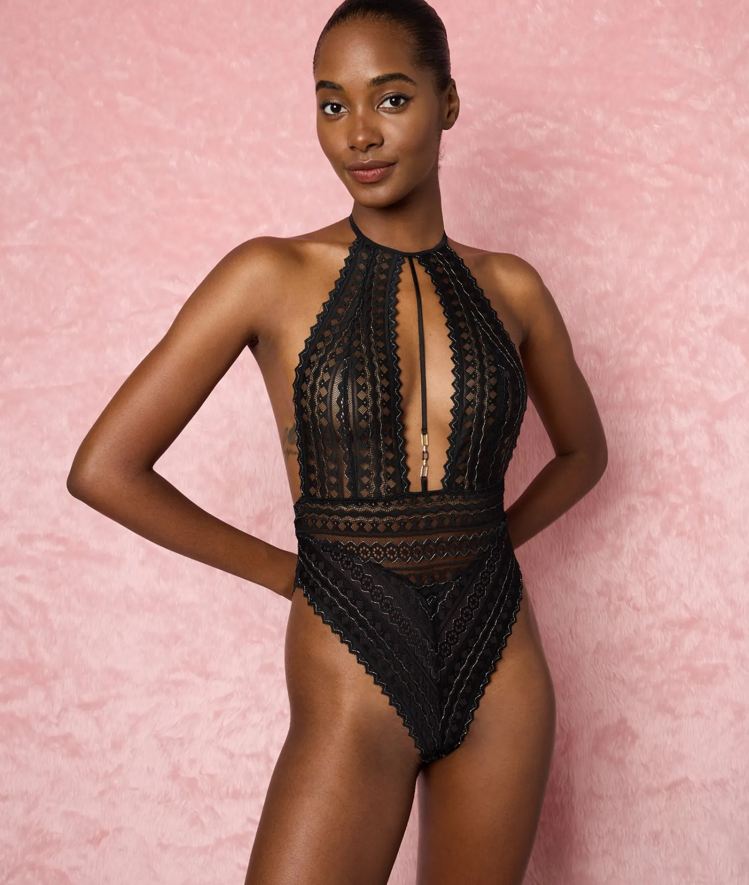 Etam Backless Lace Bodysuit BLACK Sale
