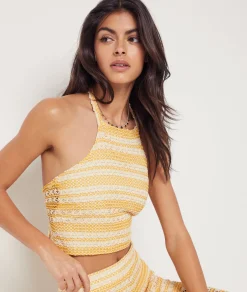 Etam Bicolour Crochet Tie-back Sleeveless Top SUNYELLOW Sale