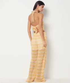 Etam Bicolour Flared Crochet Trousers SUNYELLOW New
