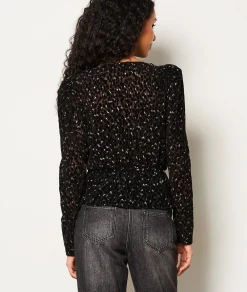 Etam Blouse col V à motifs pailletés NOIR Sale