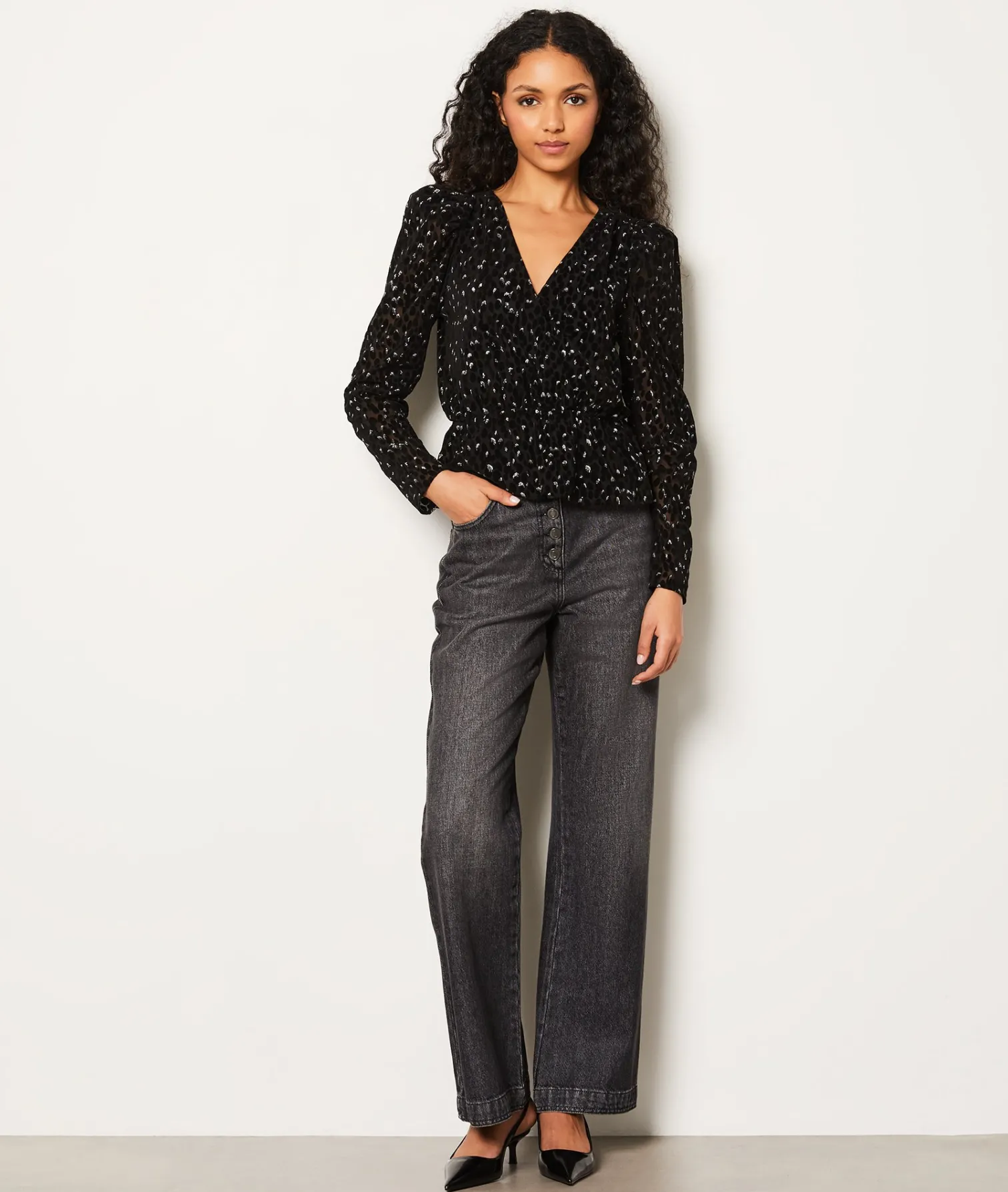 Etam Blouse col V à motifs pailletés NOIR Sale