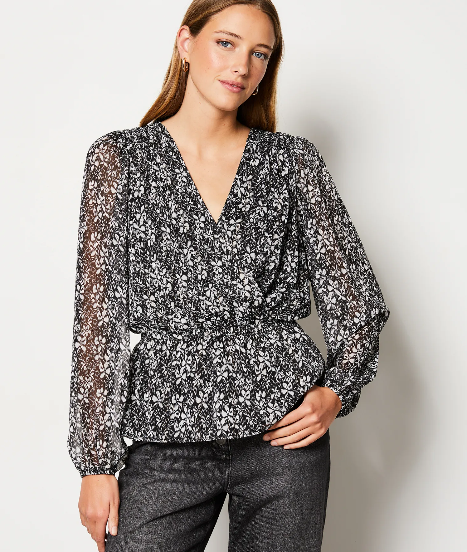 Etam Blouse fleurie col V IMPFDNOIR New