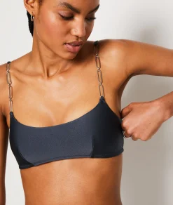 Etam Bralette with Bead Details Satin Bikini Top ANTHRACITE Hot