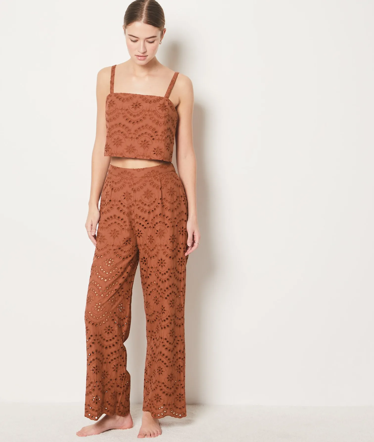 Etam Broderie Anglaise Trousers Brown Outlet