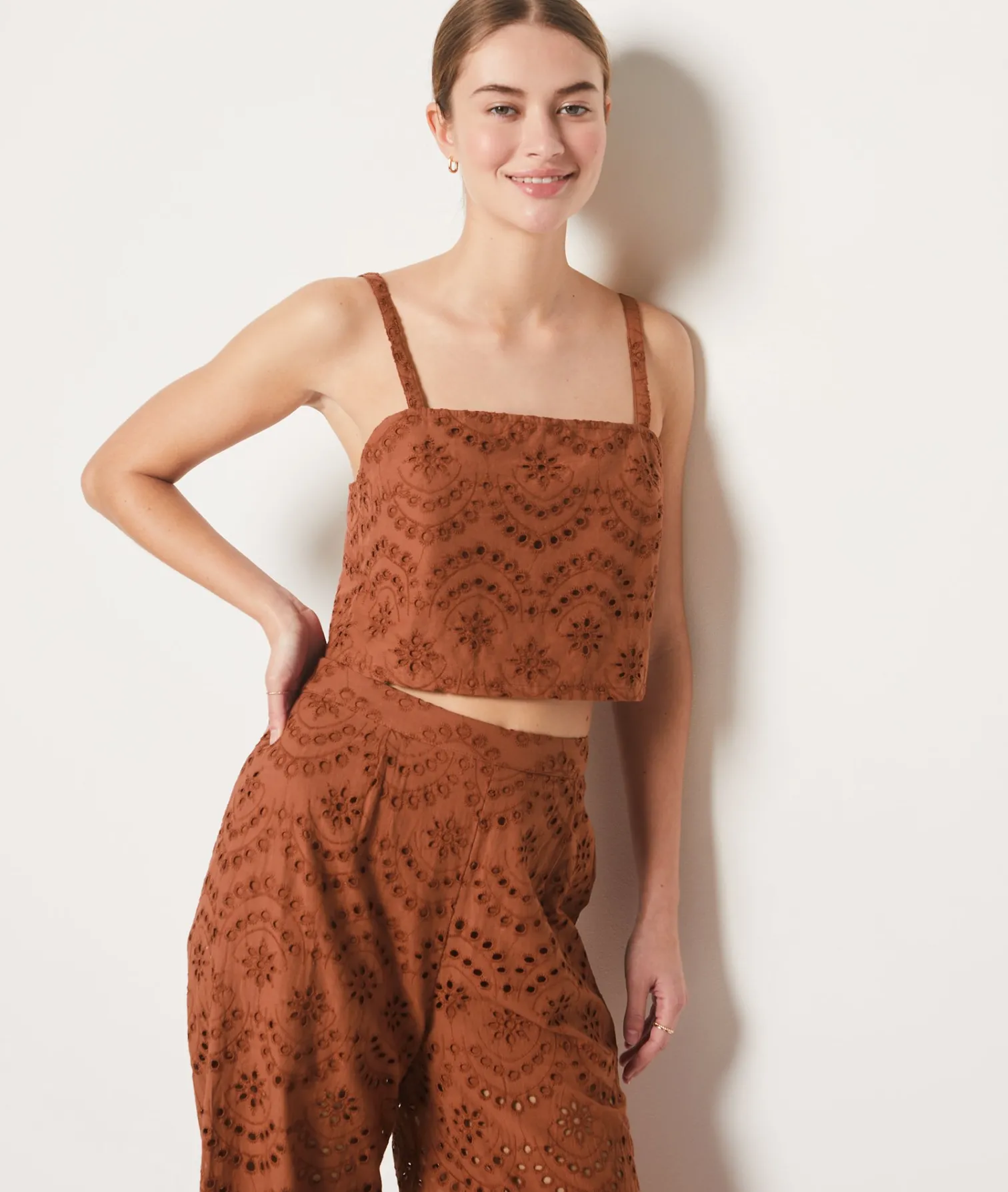 Etam Broderie Anglaise Trousers Brown Outlet