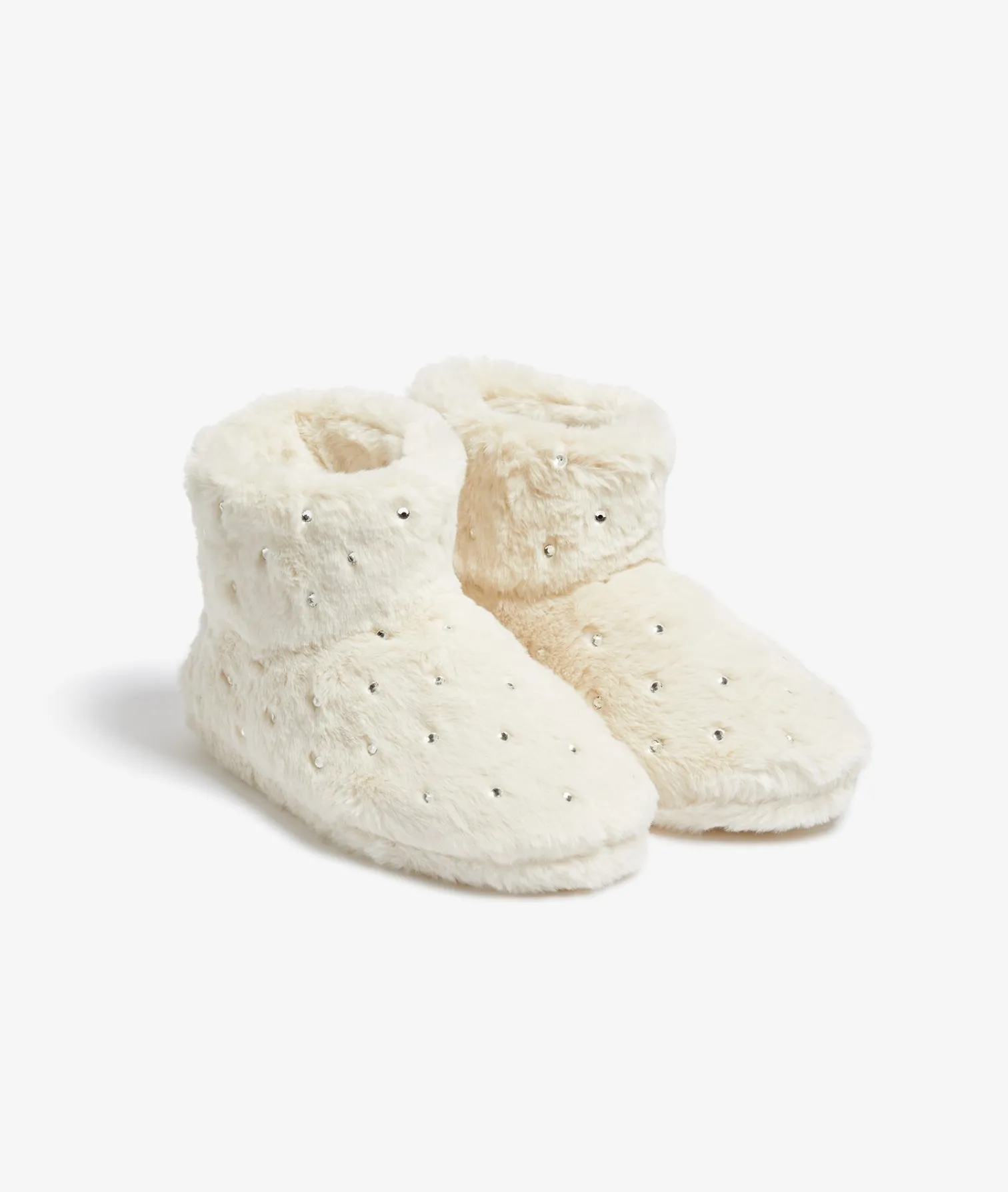 Etam Chaussons bottines en fourrure à strass ECRU Flash Sale