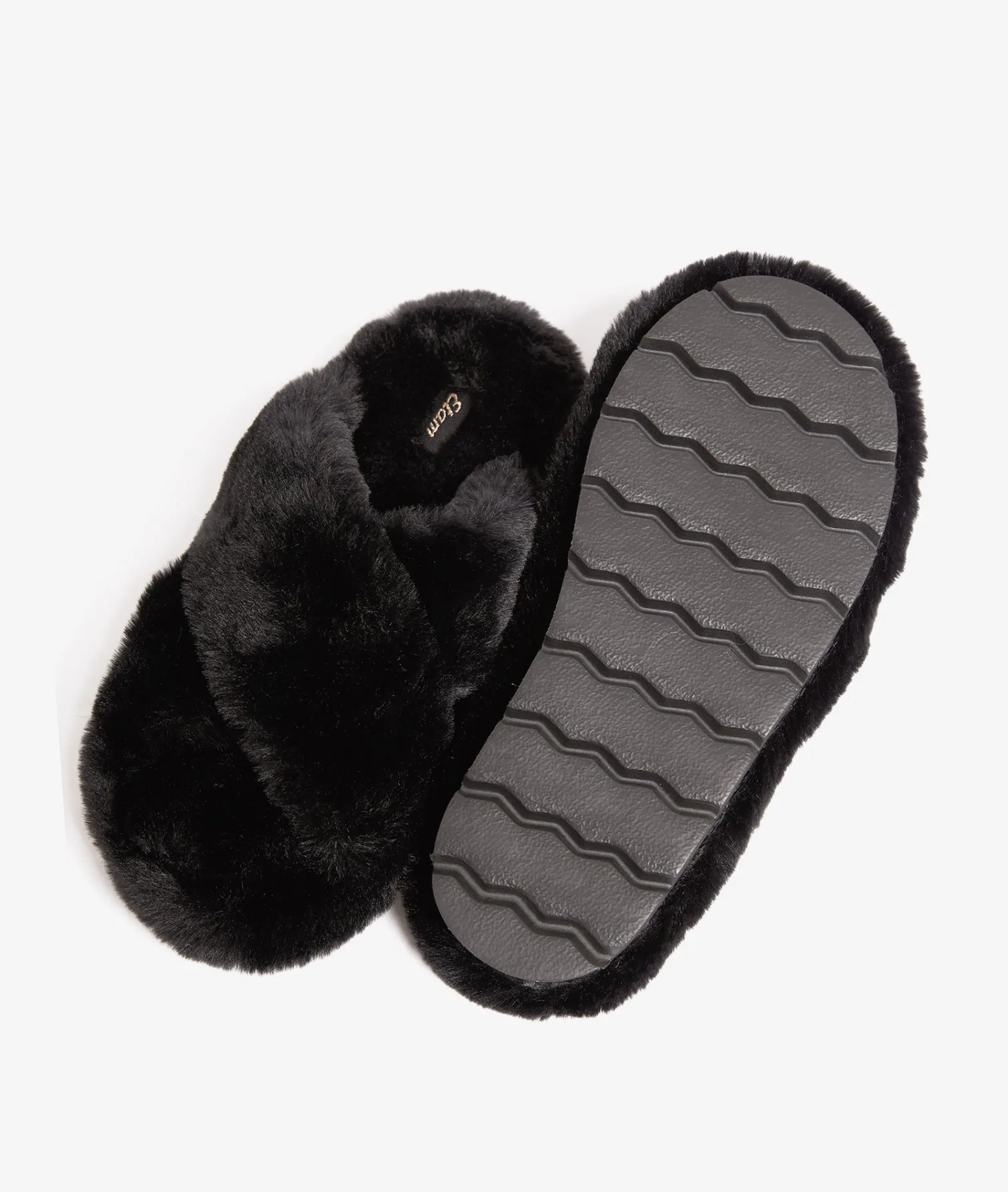 Etam Chaussons mules ouvertes en fourrure NOIR Fashion