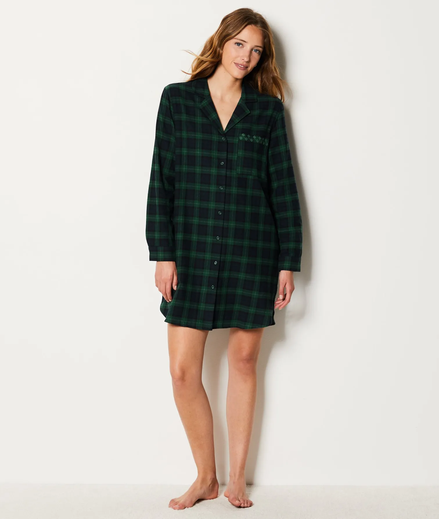 Etam Checkered Cotton Nightshirt GREEN Best