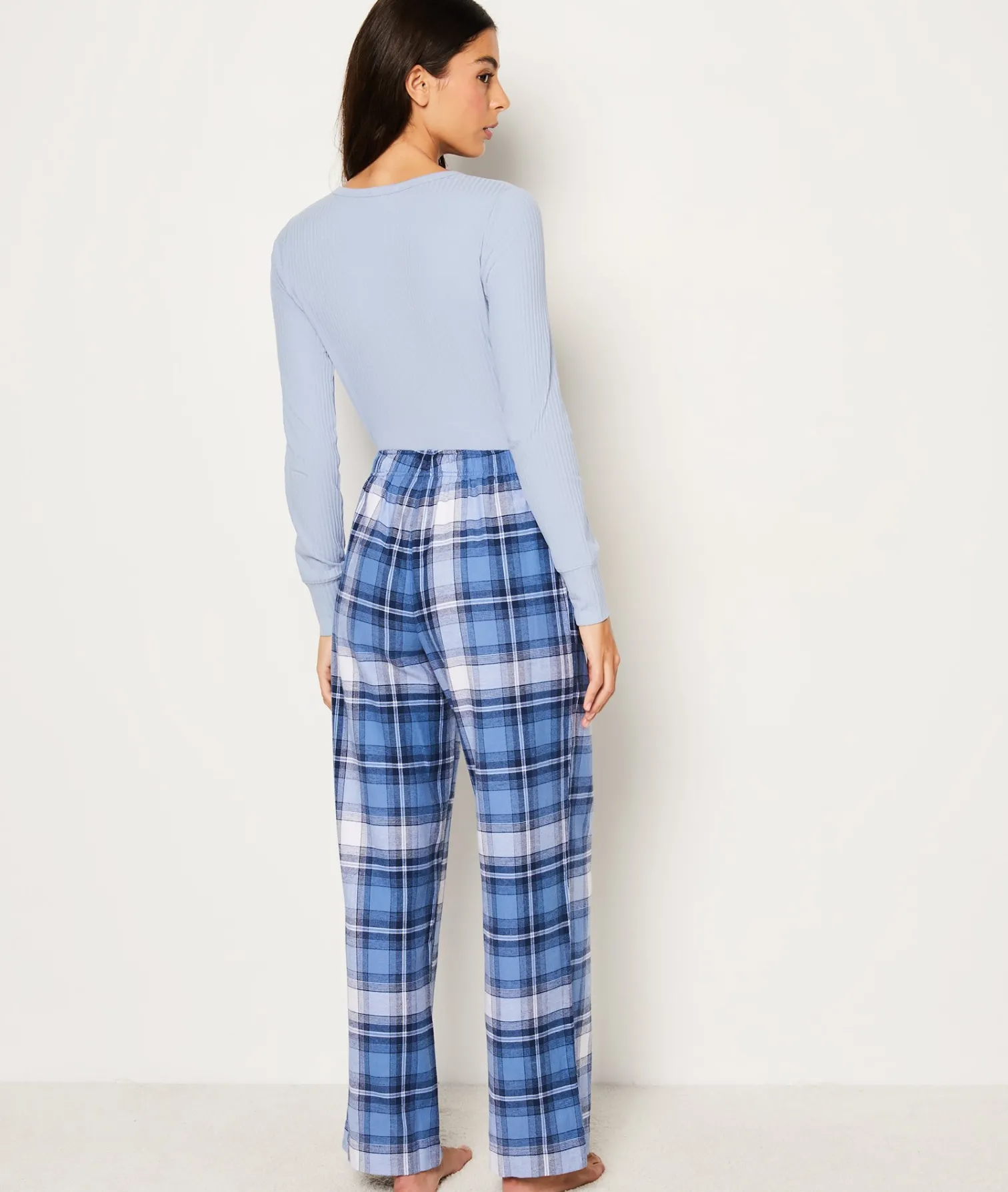Etam Checkered Cotton Pyjama Bottoms BLEU Fashion