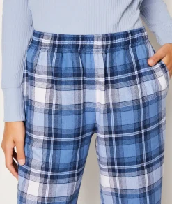 Etam Checkered Cotton Pyjama Bottoms BLEU Fashion