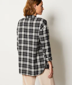 Etam Checkered Cotton Pyjama Shirt BLACK Fashion