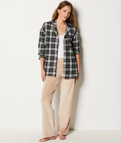 Etam Checkered Cotton Pyjama Shirt BLACK Fashion