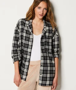 Etam Checkered Cotton Pyjama Shirt BLACK Fashion