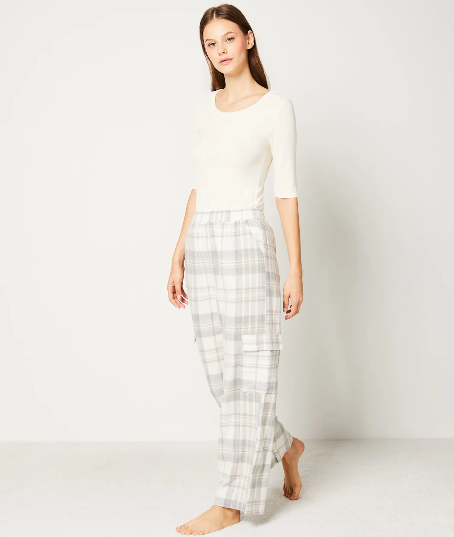 Etam Checkered Flannel Pyjama Trousers GREY Best
