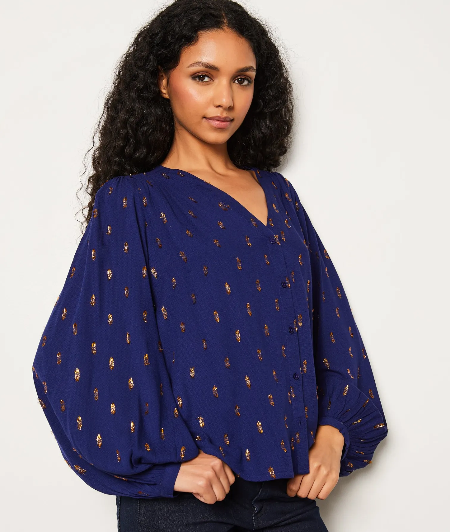 Etam Chemise col V à imprimé dorée VIOLET Sale