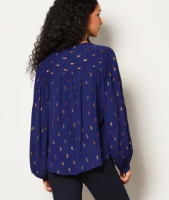 Etam Chemise col V à imprimé dorée VIOLET Sale