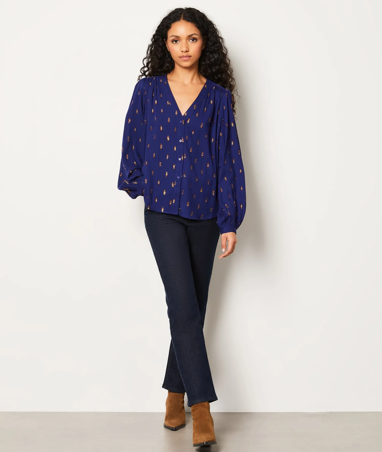 Etam Chemise col V à imprimé dorée VIOLET Sale