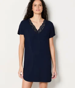 Etam Chemise de nuit décolleté dentelle en modal MARINE Shop
