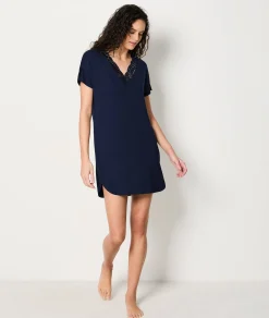 Etam Chemise de nuit décolleté dentelle en modal MARINE Shop