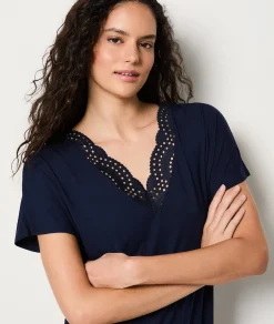 Etam Chemise de nuit décolleté dentelle en modal MARINE Shop
