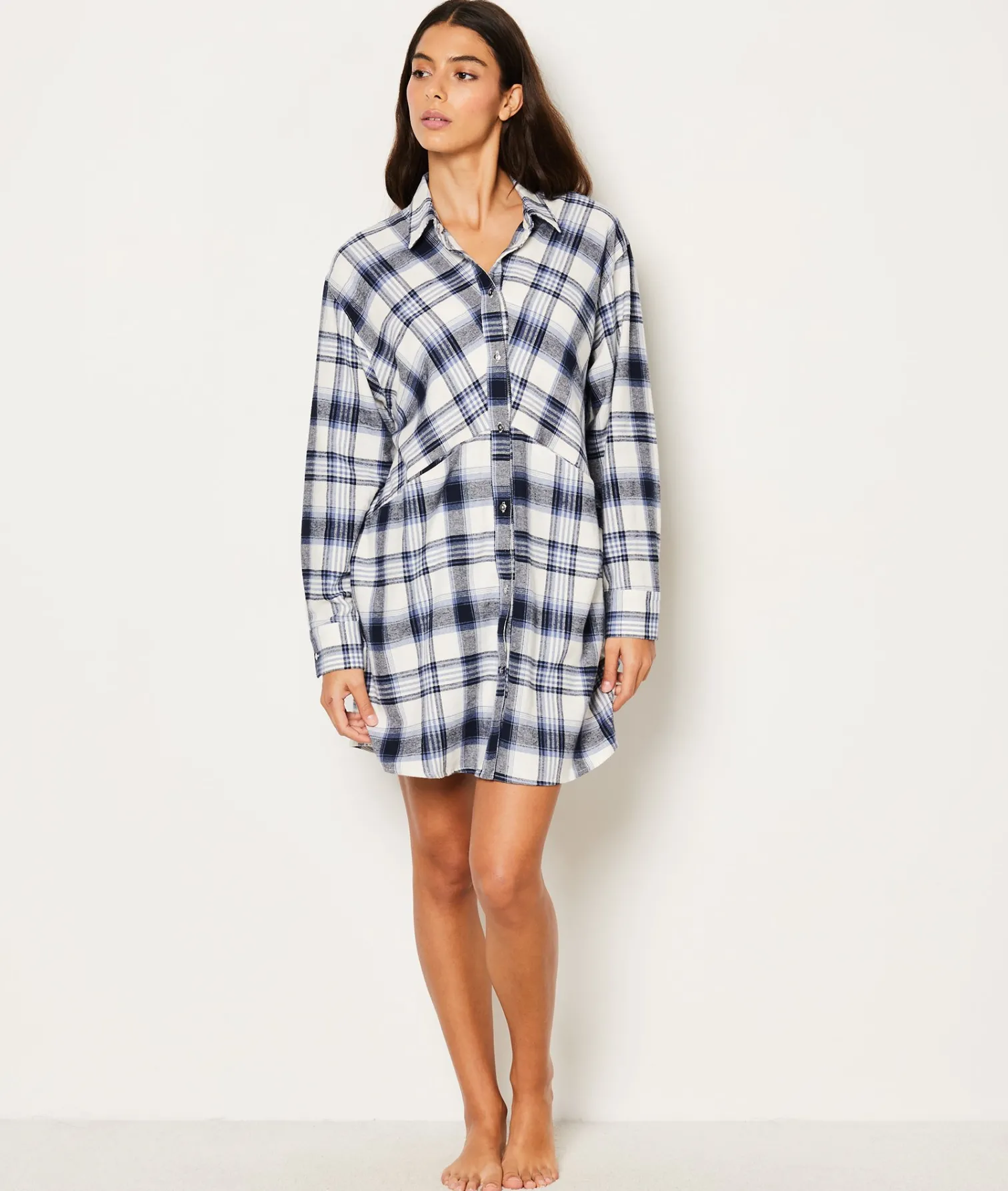 Etam Chemise de nuit en coton à carreaux GRIS Fashion