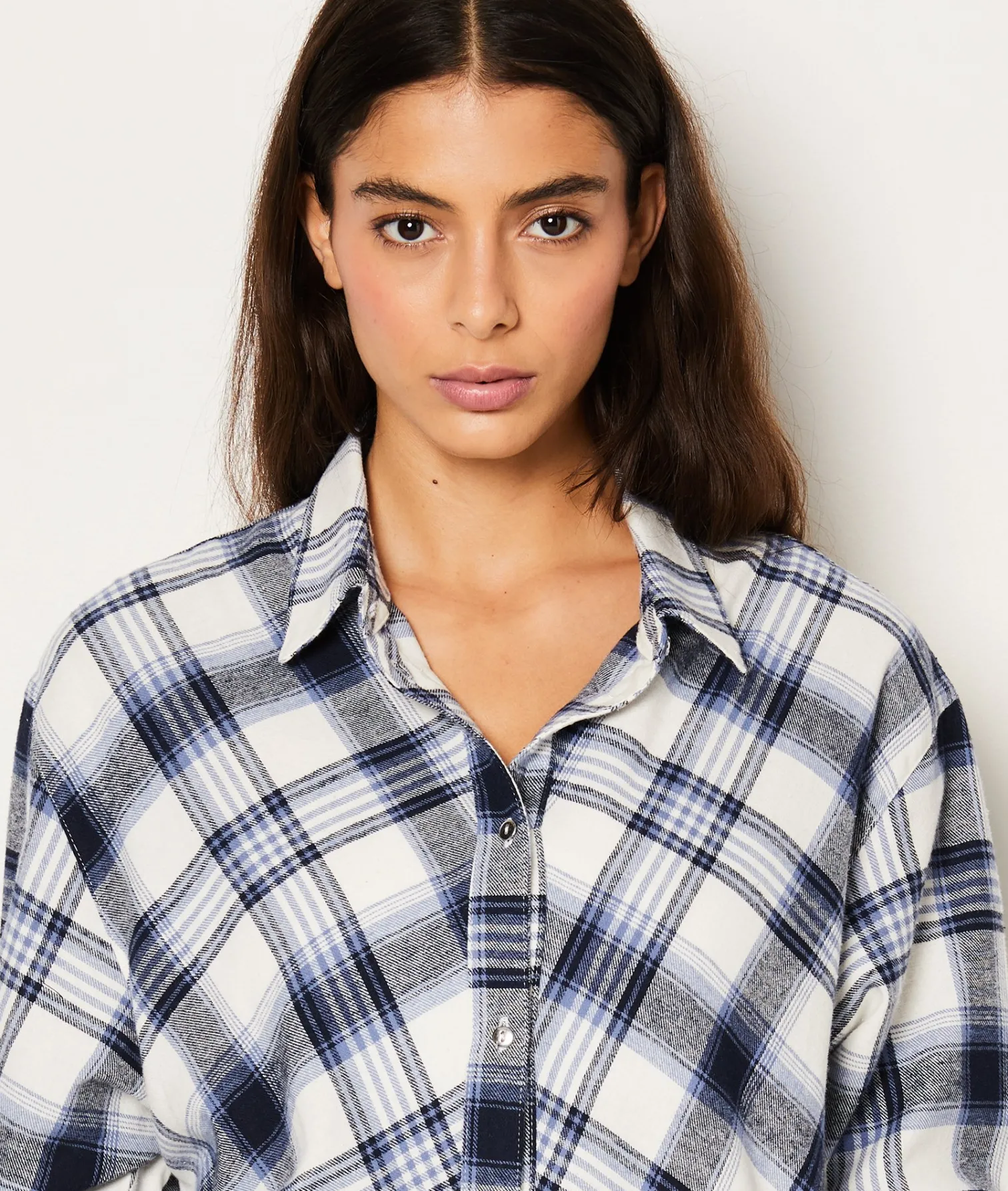 Etam Chemise de nuit en coton à carreaux GRIS Fashion