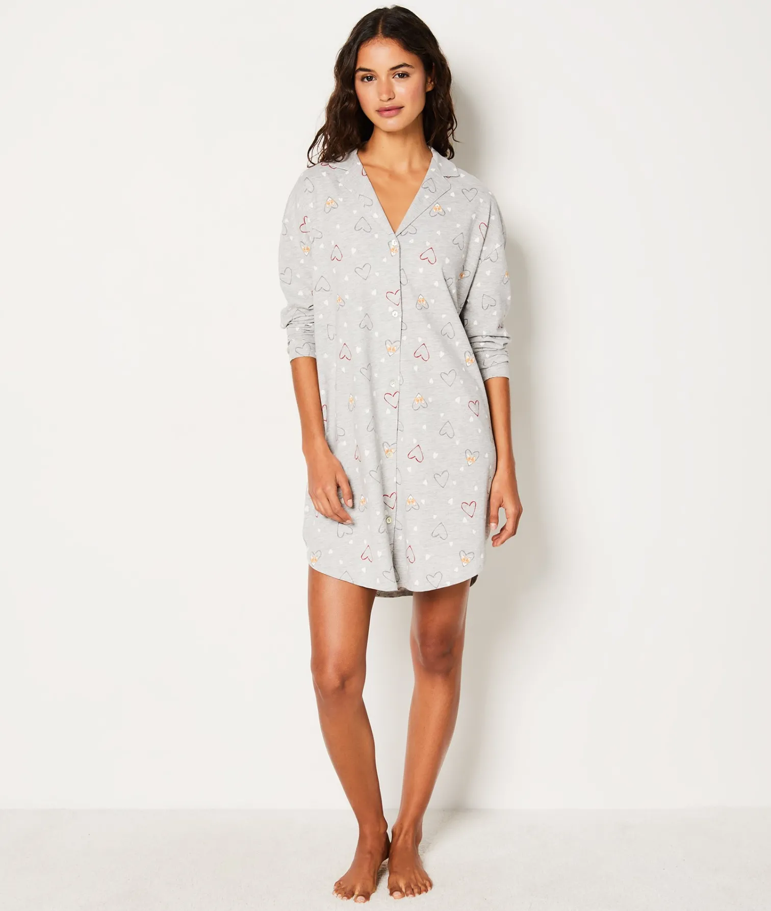 Etam Chemise de nuit en coton à cœurs GRIS Fashion