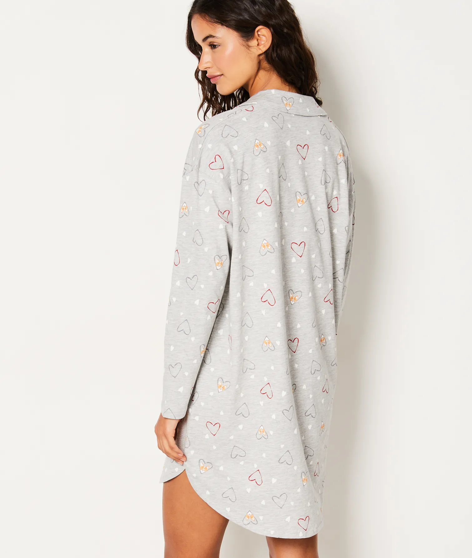 Etam Chemise de nuit en coton à cœurs GRIS Fashion