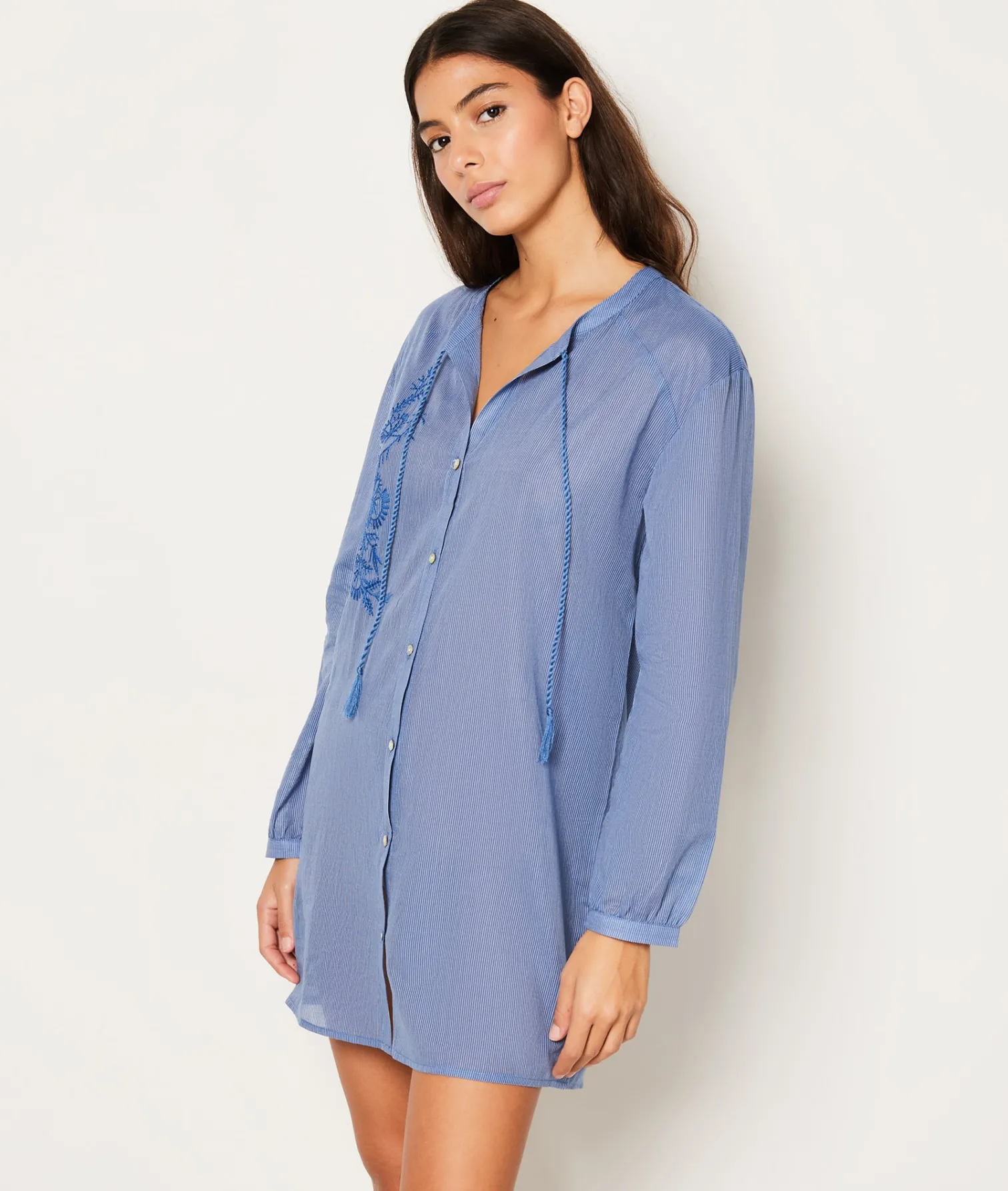 Etam Chemise de nuit en coton détails broderie BLEU Cheap