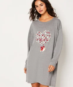 Etam Chemise de nuit en coton à motif ANTHRACITE Sale