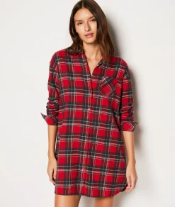 Etam Chemise de nuit en coton à carreaux ROUGE Best Sale