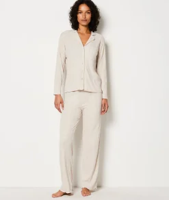Etam Chemise de pyjama en maille côtelée Richelieu BEIGE Discount