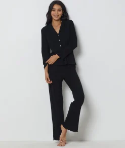 Etam Chemise de pyjama en maille côtelée Richelieu NOIR Outlet
