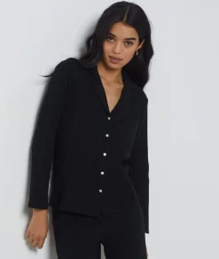 Etam Chemise de pyjama en maille côtelée Richelieu NOIR Outlet