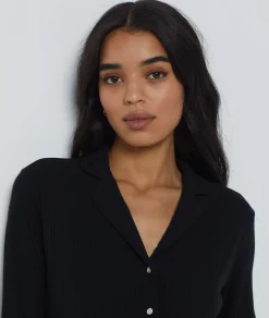 Etam Chemise de pyjama en maille côtelée Richelieu NOIR Outlet