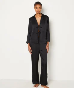 Etam Chemise de pyjama satinée à noeud NOIR Outlet