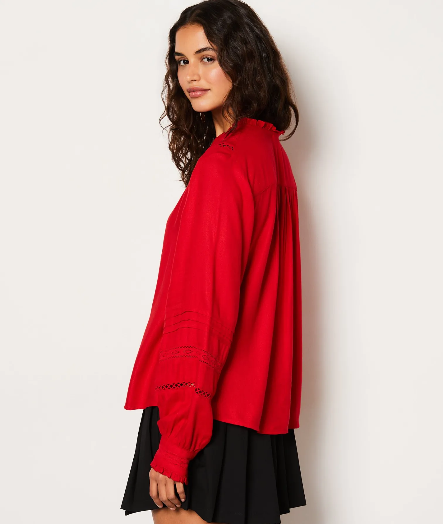 Etam Chemise fluide boutonnée brodée ROUGE Sale