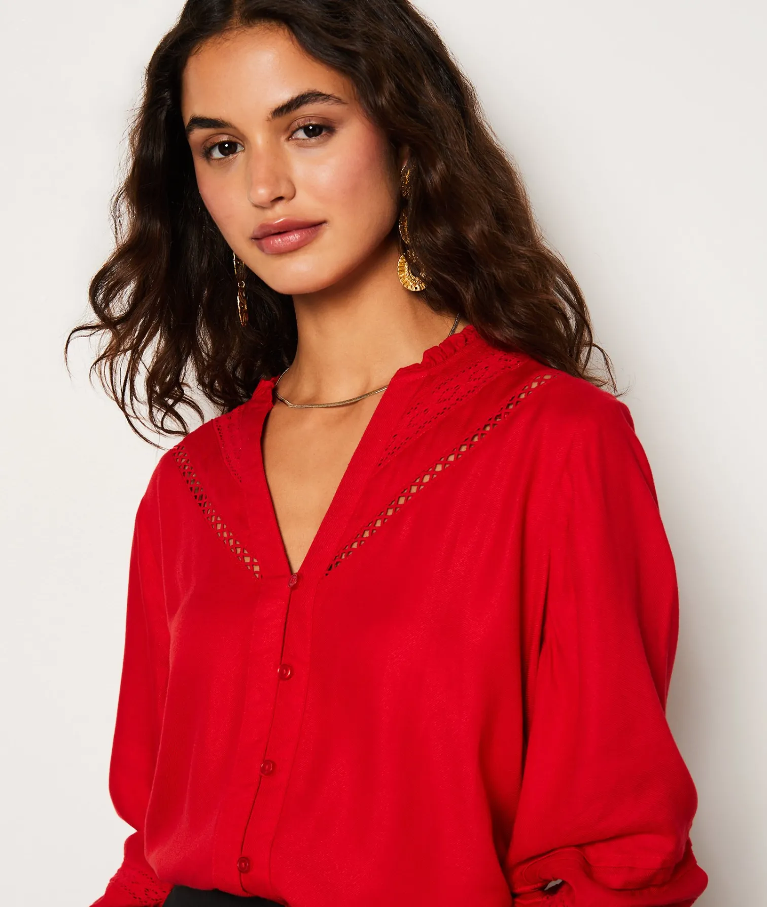 Etam Chemise fluide boutonnée brodée ROUGE Sale