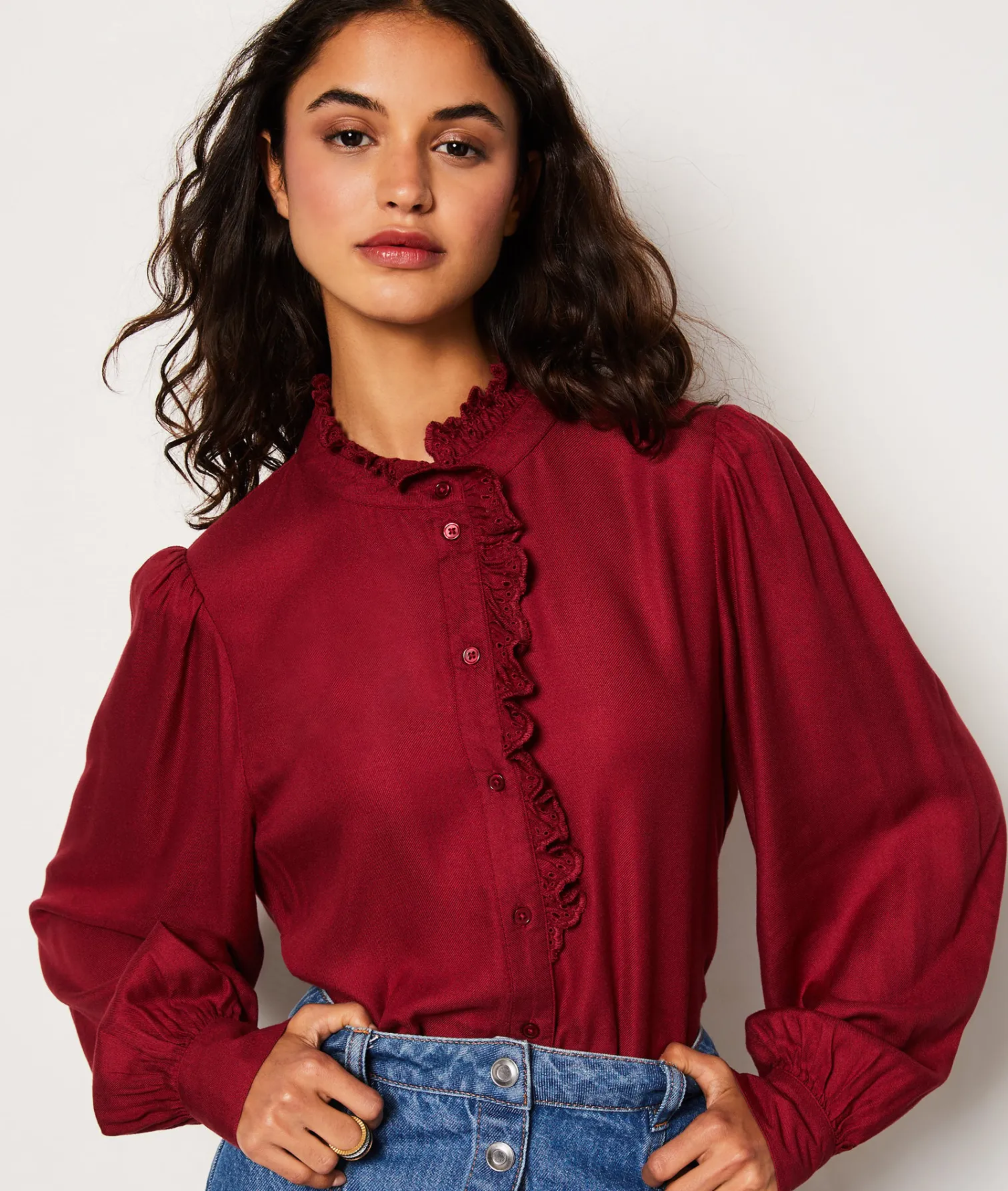 Etam Chemise fluide boutonnée brodée BORDEAUXGRENAT Flash Sale