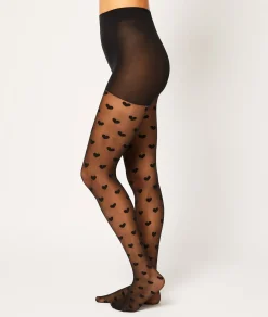 Etam Collant mode motif cœur  - 55D NOIR Fashion