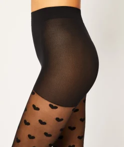 Etam Collant mode motif cœur  - 55D NOIR Fashion