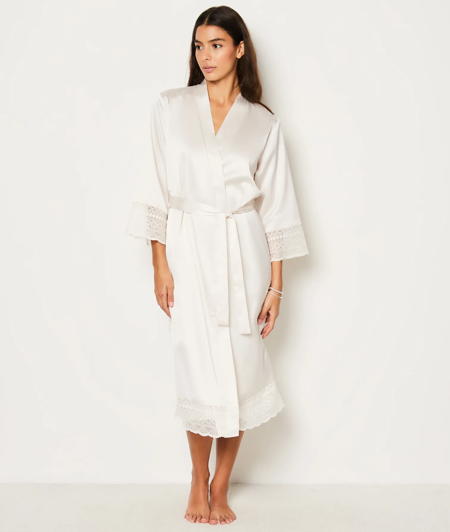 Etam Déshabillé satiné détails dentelle ECRU Flash Sale