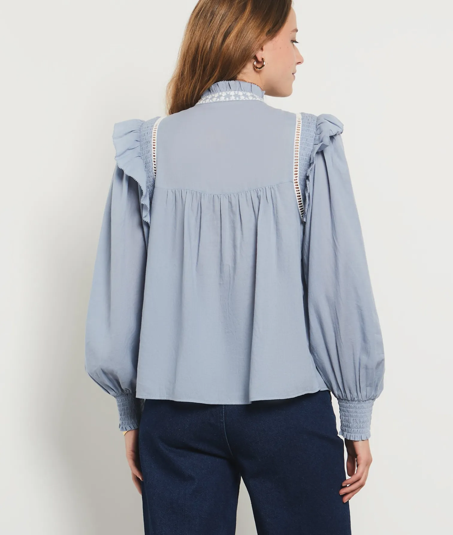 Etam Embroidered Buttoned Shirt SKYBLUE Best Sale