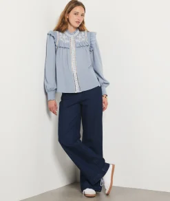 Etam Embroidered Buttoned Shirt SKYBLUE Best Sale