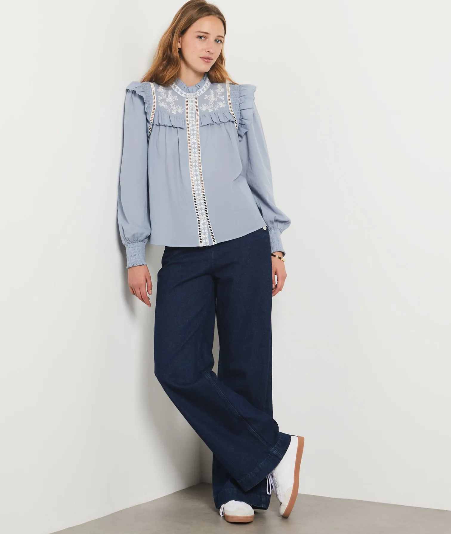 Etam Embroidered Buttoned Shirt SKYBLUE Best Sale