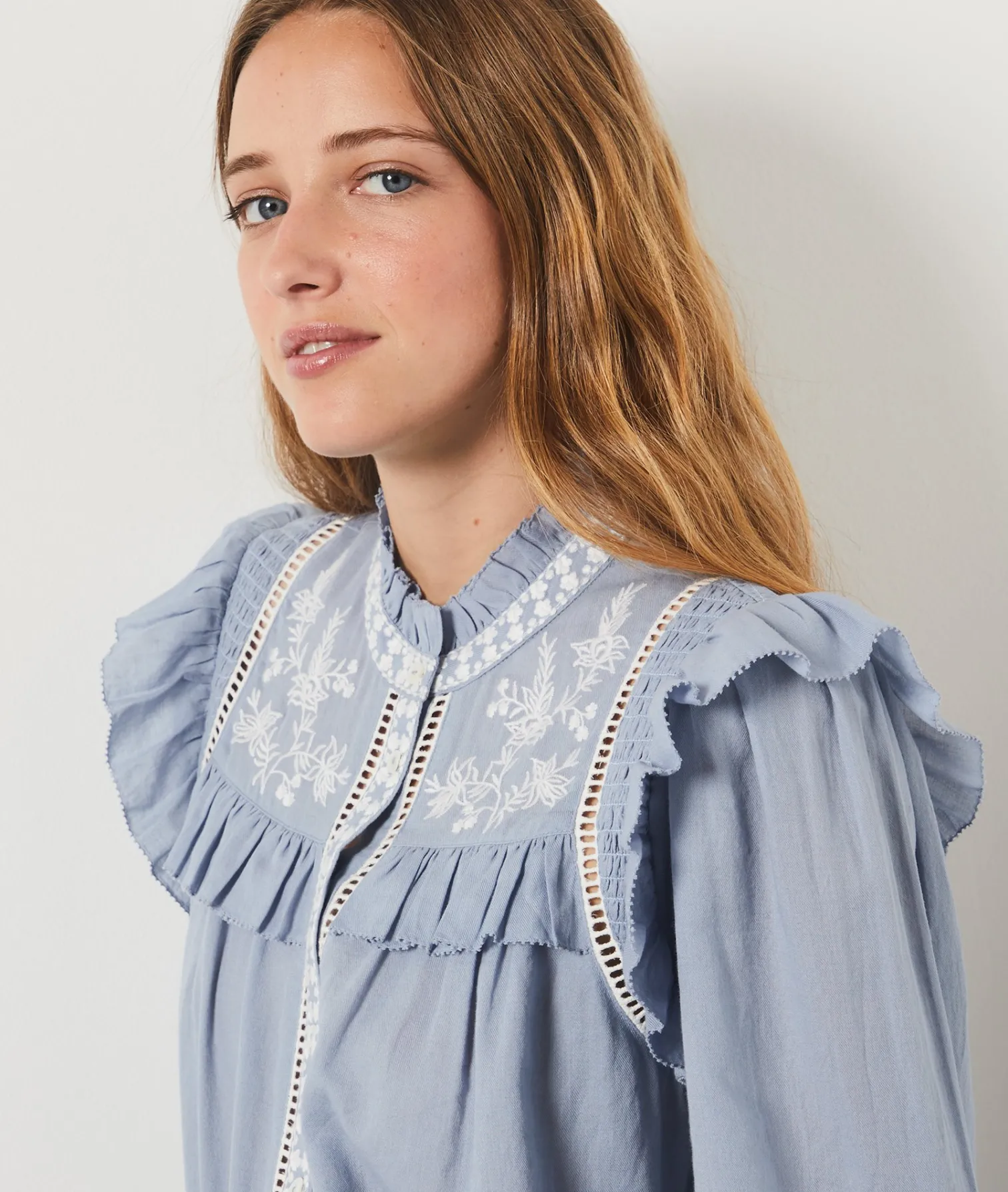 Etam Embroidered Buttoned Shirt SKYBLUE Best Sale