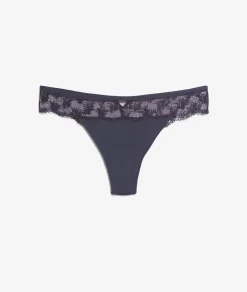 Etam Embroidered Tulle Tanga BLACK Sale