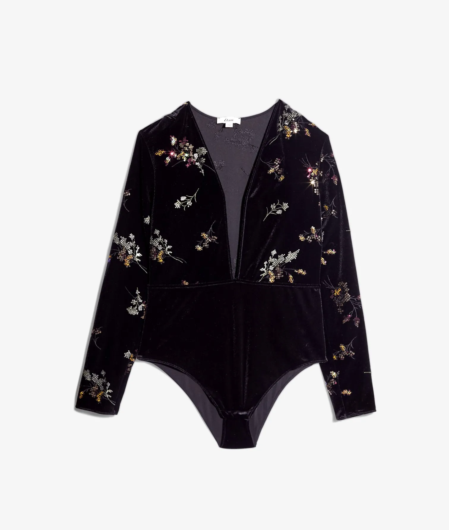 Etam Embroidered Velvet Bodysuit BLACK Hot
