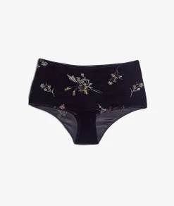 Etam Embroidered Velvet Boyshorts BLACK Flash Sale